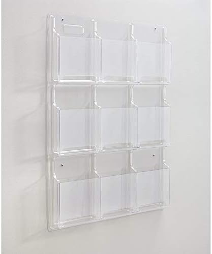 Safco Reveal Literature Rack, 9 Compartments Magazine Holder, Wall-Mounted Brochure Organizer, Acrylic, Clear