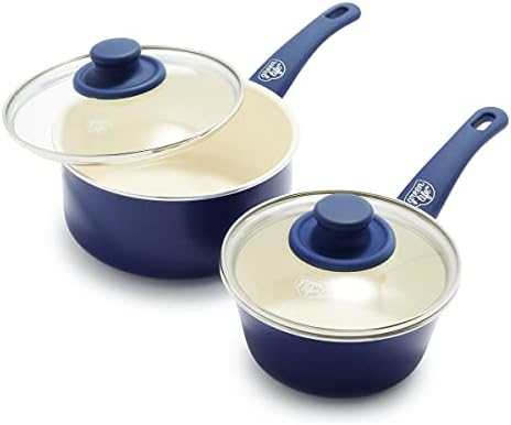 GreenLife Soft Grip 1QT and 2QT Saucepan Set, Healthy Ceramic Nonstick, Non Toxic PFAS & PFOA-Free, Dishwasher Safe, Glass Lids, Stay-Cool Handles, Easy Clean Cookware, Kitchen Essentials, Turquoise