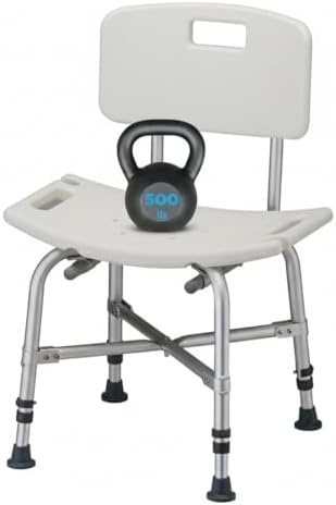 NOVA Heavy Duty Shower Chair, 500 lb Bariatric Bath Seat for Seniors, Fully Assembled, Adjustable Height 17"–23", Dual Handles, Handheld Shower Holder, Non-Slip Feet