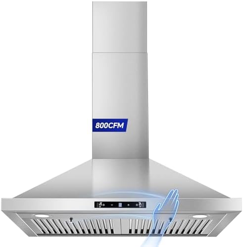 Tieasy Wall Mount Range Hood 30 inch Kitchen Hood 700 CFM with Ducted/Ductless Convertible Duct, Touch Control, Permanent Filters, Stainless Steel