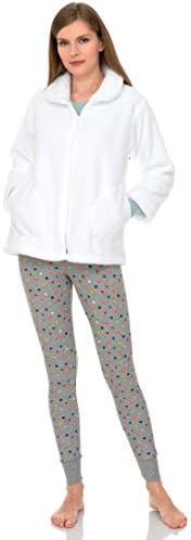 TowelSelections Women's Bed Jacket Zip Front Cardigan Fleece Robe Lounge Coverup