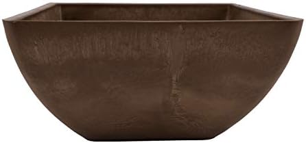 PSW Pot Collection 12x6 inch Plastic/Stone/Wood Composite Square Planter – No Drainage Hole (Drillable), Modern Indoor/Outer Pot for Flowers, Foliage, Succulents, Fairy Gardens, Dark Charcoal