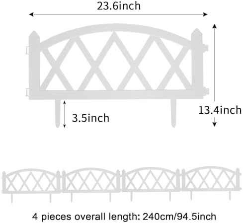 Sungmor Plastic Garden Fence Border Set - Lightweight Decorative Landscape Edging Panels, White Flower Bed Lawn Border - Easy Install for Soft Soil