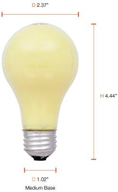 Sylvania A19 Incandescent, 100W Yellow Bug Light, 120V, 2 Pack