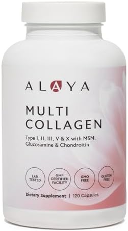 Alaya Multi Collagen Capsules, 5 Types, MSM, Grass-Fed, 120 Count