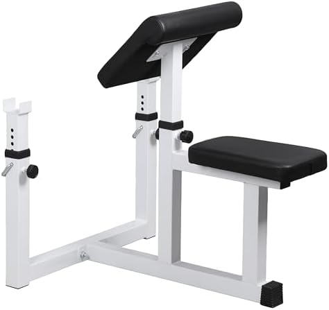 ZENY Adjustable Preacher Curl Bench Bicep Tricep Bench with Barbell Rack, Seated Strenghthen Training Isolated Barbell Dumbell Station