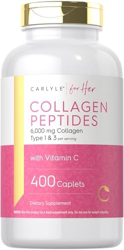 Carlyle Collagen Peptides 6000mg | 400 Caplets | with Vitamin C | Type 1 and 3 | Non-GMO, Gluten Free, Grass Fed Supplement