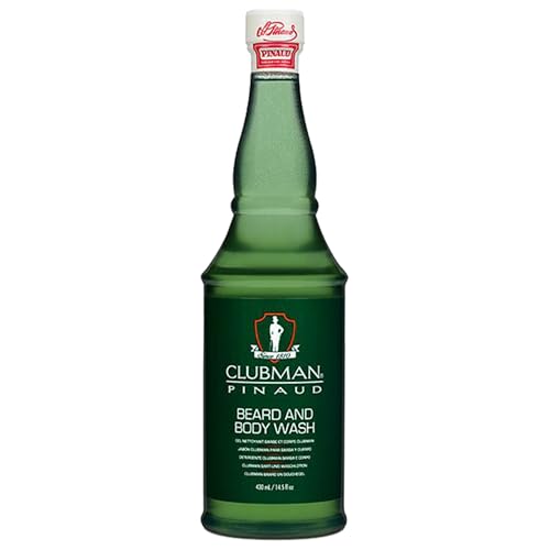 Clubman Pinaud Beard and Body Wash – Dual-Purpose Cleanser, Cleanses & Softens Beards Hair and Skin, Moisturizing Daily Grooming Formula, 14.5 fl oz