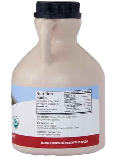 Hidden Springs Maple Organic Vermont Maple Syrup, Grade A Dark Robust (Formerly Grade B), 32 Ounce, 1 Quart, Family Farms, BPA-free Jug