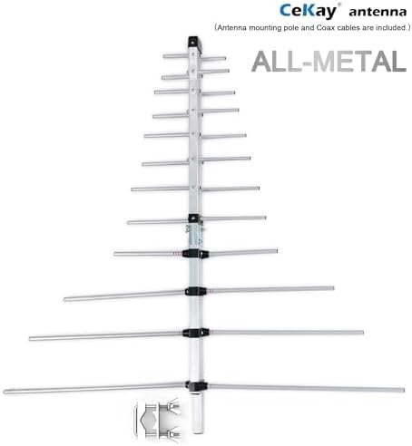 CEKAY Outdoor Yagi TV Antenna, 40 ft Cable & J-Pole, All-Metal