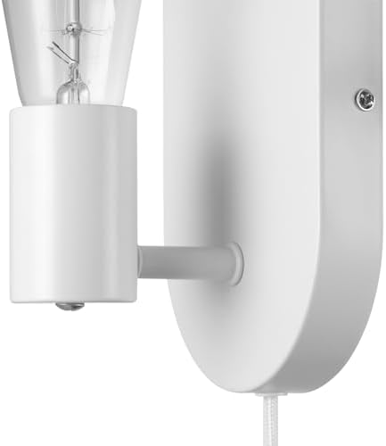 Globe Electric 65000134 1-Light Plug-in or Hardwire Wall Sconce, Matte White, 6ft White Fabric Covered Cord, Inline On/Off Rocker Switch, Bedroom