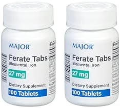 Major 27 mg Ferate Tabs - Ferrous Gluconate Elemental Iron Dietary Supplement - 100 Count (3 Pack)
