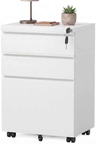 3 Drawer Mobile File Cabinet with Lock, Under Desk Metal Filing Cabinet for Letter/Legal/A4 Size, Fully Assembled Except Casters, Rolling Office Organizer for Home Office, Black