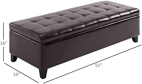 HOMCOM 51" Ottoman Storage Bench Faux Leather Storage Chest Black | Lift Top, Tufted Ottoman, Living Room, Entryway