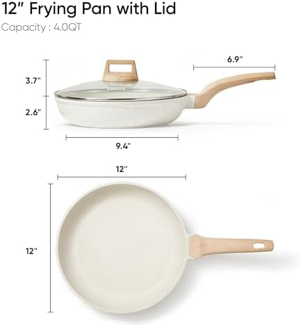 CAROTE Non Stick Frying Pan, 12 Inch Classic Granite Skillet with Glass Lid