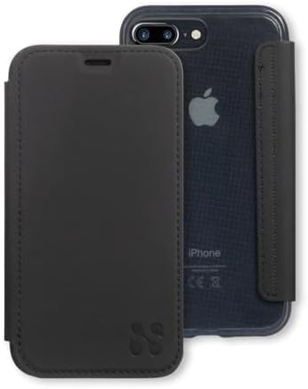 SafeSleeve EMF Blocking Wallet Case for iPhone 6/7/8, Black | EMF Blocker, Card Data Protection, Magnetic Closure, Leather Folio Protection for Daily Use