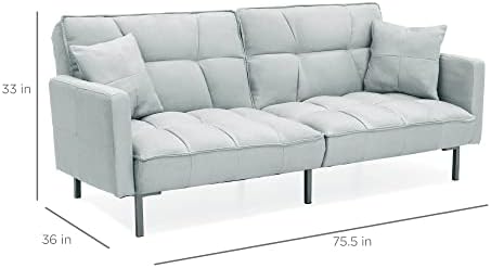 Best Choice Products Convertible Linen Fabric Tufted Split-Back Plush Futon Sofa Furniture for Living Room, Apartment, Bonus Room