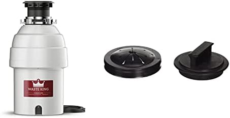 Waste King Legend Series 1 HP Continuous Feed Garbage Disposal with Power Cord - (L-8000) & 1025 EZ Mount Garbage Disposal Stopper and Splash Guard