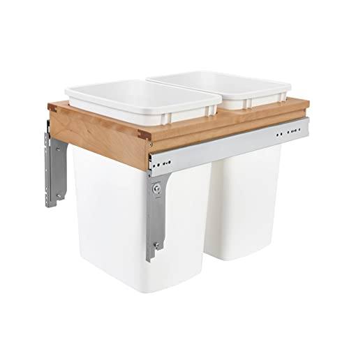 Rev-A-Shelf Top Mount Double Pullout Under Cabinet 35 Quart Kitchen Trash Cans, 150 Pound Rated Full-Extension Slides, 4WCTM-18DM2-419-FL
