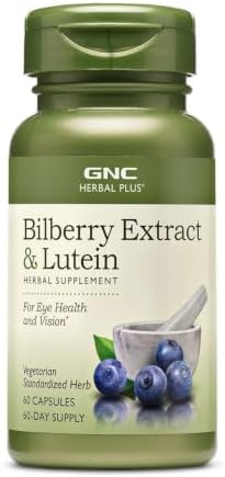 GNC Herbal Plus Bilberry Extract and Lutein Supplement, Vegetarian, Supports Eye and Vision Health, 60 Servings