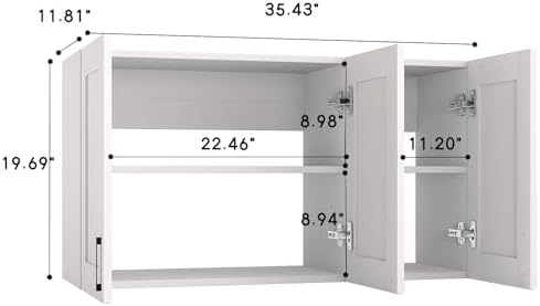 White Laundry Room Cabinets and Storage with 4 Doors and Utility Adjustable Shelf，Gabinetes Para Cocina Cupboard Kitchen Organizers and Storage Pantry Wall Mounted 12.4"D x 47.2"W x 19.7"H