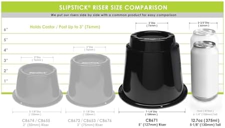 Slipstick CB672 Premium 3 Inch Bed Risers/Furniture Raisers with Steel Reinforced Caster Wheel Holder Top, Lifts Height 3" (4 Pack) Supports 2