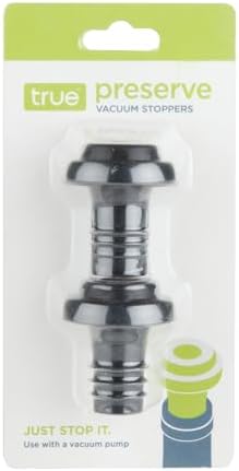 True Preserve Wine Savers Vacuum Pump with Two Wine Stoppers, Wine Accessories for Wine Lovers, 3 Piece Set, Black and Metallic