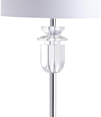 JONATHAN Y Aria 63" Faceted Crystal Metal LED Floor Lamp, Clear/Chrome | Contemporary Glam Style, White Linen Drum Shade, Rotary Switch, 72" Silk Cord