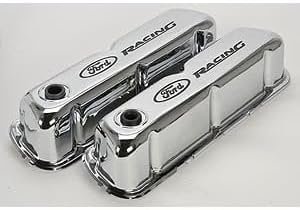 Compatible with/Replacement for Ford Performance Parts - 302-071 - Chrome Steel Valve Cover Set w/Compatible with/Replacement for Ford Racing Logo