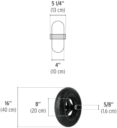 Truper 16"x 4" Lightweight Wheelbarrow Replacement Tire Assembly | Heavy-Duty Pneumatic Wheel with Reinforced Rim, Axle