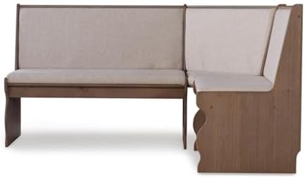 Linon Natasha Transitional Wood Corner Nook Dining Set with Upholstered Seats, Some Assembly Required, Seats up to 5 People, in Brown Finish