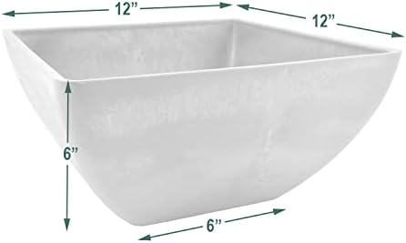 PSW Pot Collection 12x6 inch Plastic/Stone/Wood Composite Square Planter – No Drainage Hole (Drillable), Modern Indoor/Outer Pot for Flowers, Foliage, Succulents, Fairy Gardens, Dark Charcoal