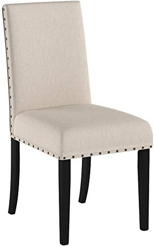 Roundhill Furniture Biony Fabric Dining Chairs with Nailhead Trim, Set of 2, Tan