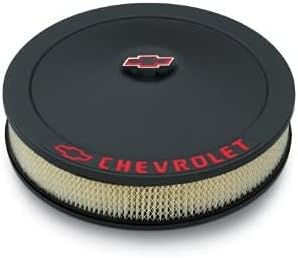 ProForm Air Cleaner Assembly, Classic, 14 in Round, 3 in Element, 5-1/8 in Carb Flange, Drop Base, Red Chevrolet Logo, Steel, Black Crinkle, Kit
