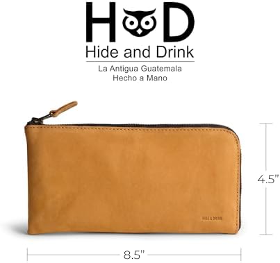 Hide & Drink, Leather Long Zippered Wallet, Holds Up to 8 Cards Plus Coins And Flat Bills, Phone Holder, Travel Essentials, Handmade (Bourbon Brown)