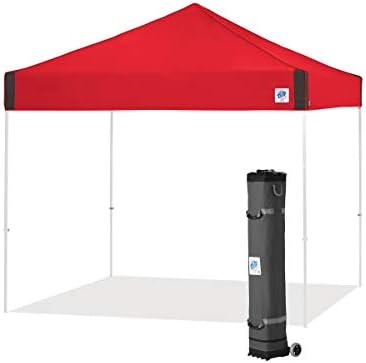E-Z UP Pyramid Instant Shelter Canopy Pop Up Tent, 10' x 10' with Wide-Trax Roller Bag & 4 Piece Spike Set, Royal Blue