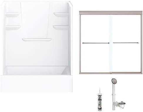 A2 6032CTSMINL-134561-WN Bath/Shower Kit with Door, 60-in L x 32-in W x 79-in H, White/Brushed Nickel