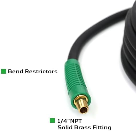DYNAMIC POWER Premium Black Rubber Air Hose 3/8" x 50' 300 PSI Assembly with 1/4" Male Pipe Thread Fittings & Bend Restictors.