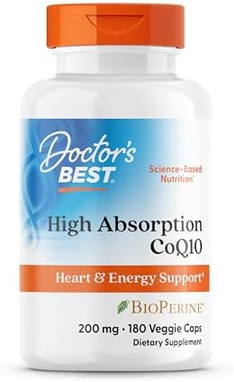 Doctor's Best High Absorption CoQ10 200mg with BioPerine Supplement - Coenzyme Q10 Caps for Heart Health & Antioxidant Support, CoQ10 200 mg for Women & Men, Non GMO - 60 Veg Capsules