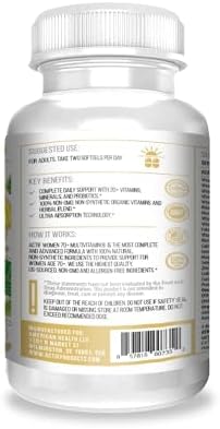 ACTIF Organic Multivitamin for Women Age 70+ with 20+ Advanced Factors and Omega-3 Oil, Non-GMO, Made in USA, 90 Count RealCaps