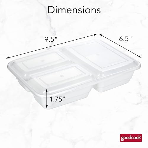 GoodCook Food Storage Containers for Meal Prep Rectangle Three Compartments & Made without BPA, 20-Piece, White
