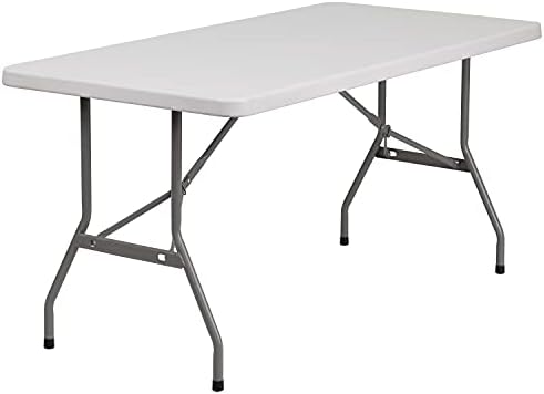 Flash Furniture 5 ft Plastic Folding Table, Granite White | Durable Construction, Commercial Use