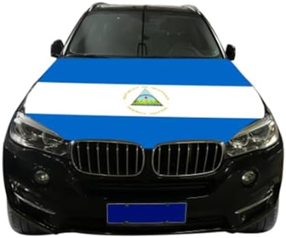 Nicaragua Car Hood Cover, Flag 4x5ft Car Bonnet Banner, Universal Fit, Elastic Polyester, Stretchable, Patriotic Automotive Hood Covers, Patriot Gifts