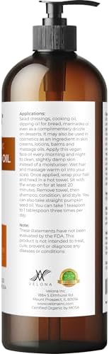 velona Pumpkin Seed Oil USDA Certified Organic - 16 Fl Oz | 100% Pure and Natural Carrier Oil | Unrefined, Cold Pressed | Cooking, Face, Hair