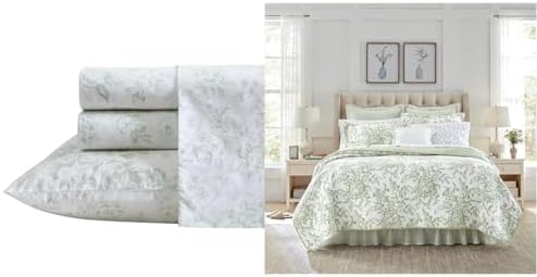 Laura Ashley – Queen Quilt Set, Soft & Lightweight Bedding with Matching Shams, Reversible Floral Room Decor, College Dorm Room Essentials (Bedford Blue)