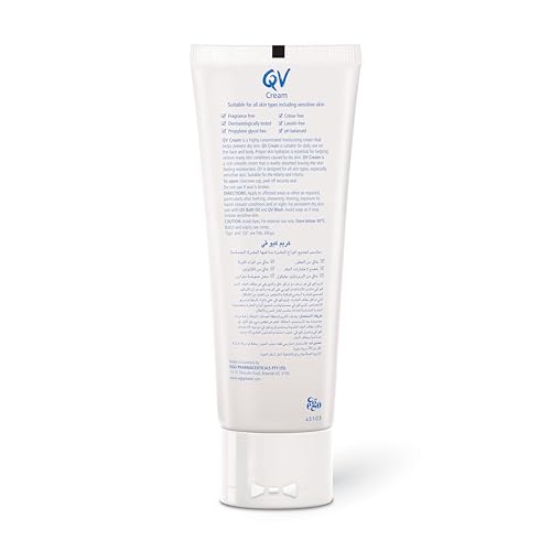 QV Cream with 10% Glycerin (100g) Rich Protective Moisturiser for Sensitive, Dry Skin, Fragrance Free, Noncomedogenic Body Cream