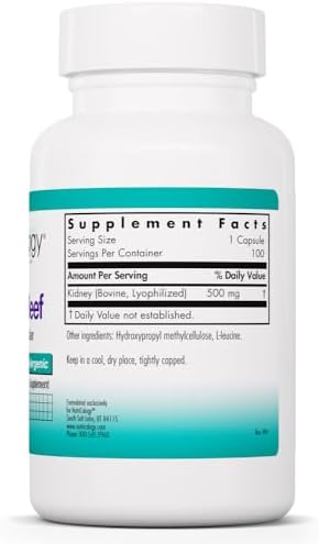 Allergy Research Group NutriCology Kidney Beef - 500 mg Bovine Kidney Glandular Supplement - Freeze-Dried Organ Extract - Renal & Glandular Support
