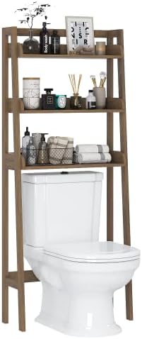 UTEX Over The Toilet Storage Shelf, 3-Tier Bathroom Organizer, White | FSC-Certified MDF, Open Ladder Design, Adjustable Lower Crossbar, Anti-tip Hardware, 33-Inch Clearance, Raised Side Guards