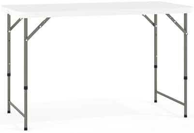 Flash Furniture 4-Foot Bi-Fold Granite White Plastic Folding Table | Lightweight, Easy Storage, Commercial Grade, Carrying Handle