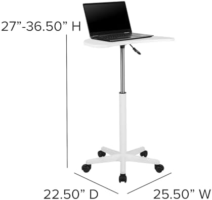 Flash Furniture Eve Sit to Stand Mobile Laptop Desk/Speaker's Lectern with Wheels, Modern Height-Adjustable Portable Standing Computer Desk, Black | Heavy Duty Nylon Base, Dual Wheel Casters